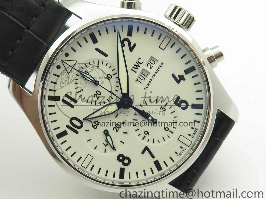 MIROTIME 0126 Pilot Chrono 377725 SS ZF 1:1 Best Edition White Dial on Black Leather Strap A Soft 7183